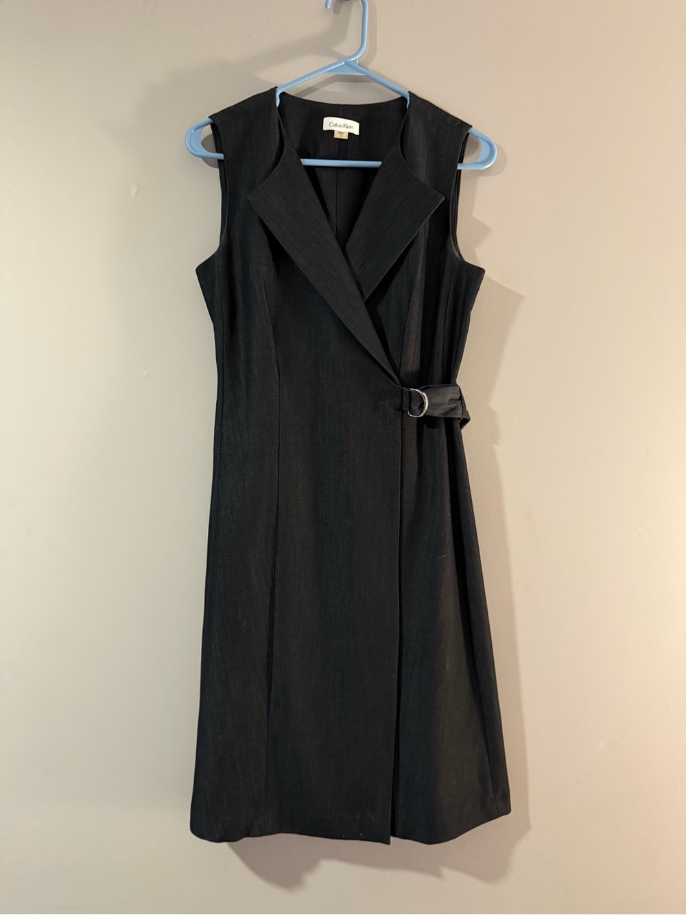 Calvin Klein Black Sleeveless Wrap-Front Midi Dress with D-Ring Belt